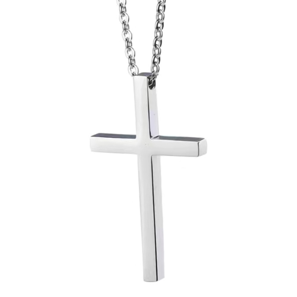 Silver Cross Necklace - Stainless Steel Dainty Chain Minimalist Pendant